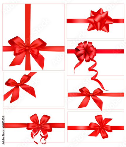 Big set of red gift bows with ribbons. Vector. photo