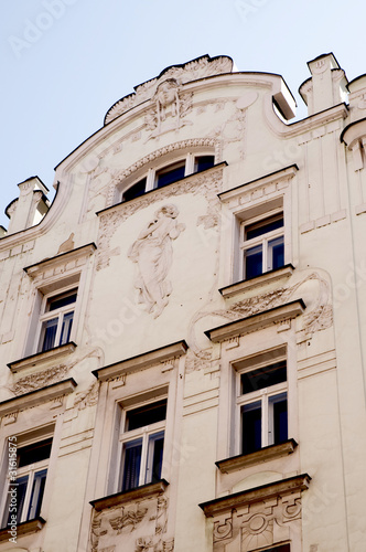 Ornate Facade of building in Prague in Czech Republic,Europe © quasarphotos