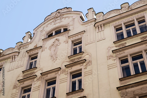 Ornate Facade of building in Prague in Czech Republic Europe