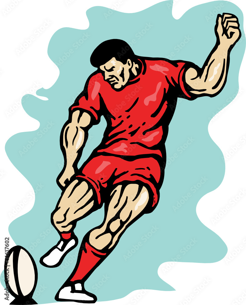 rugby player kicking ball