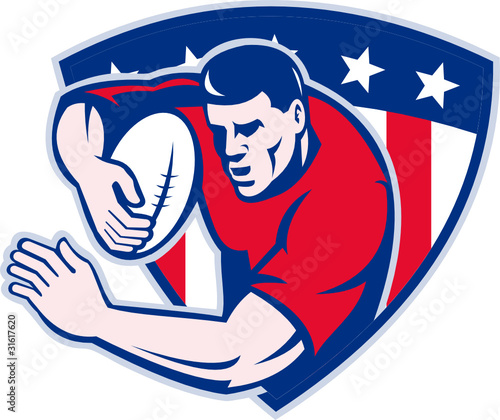 american rugby player running ball