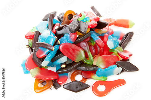 Colorful candy sweets over white background
