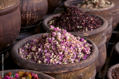 dried herbs flowers (rose) in the  Marrakesh street shop