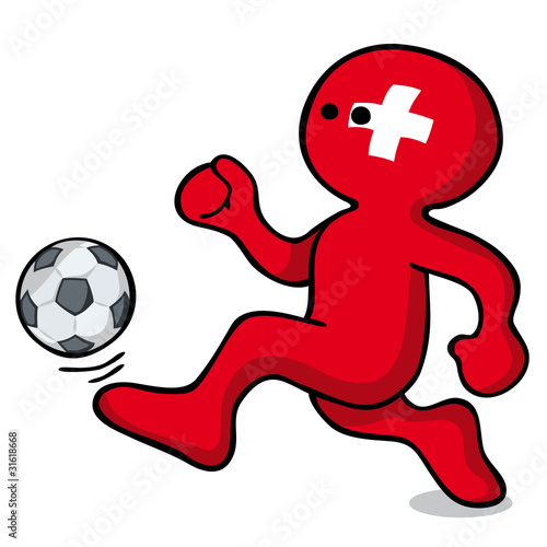 schweiz fussball-maskottchen spielt fussball