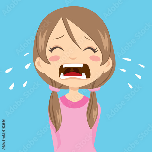 Lonely and sad little girl crying