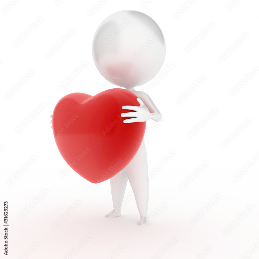 3d rendered illustration of a little guy holding a heart 3d rendered illustration of a little guy holding a heart