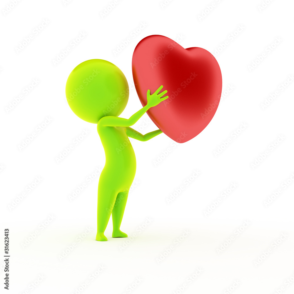 3d rendered illustration of a little green guy holding a heart 3d rendered illustration of a little green guy holding a heart
