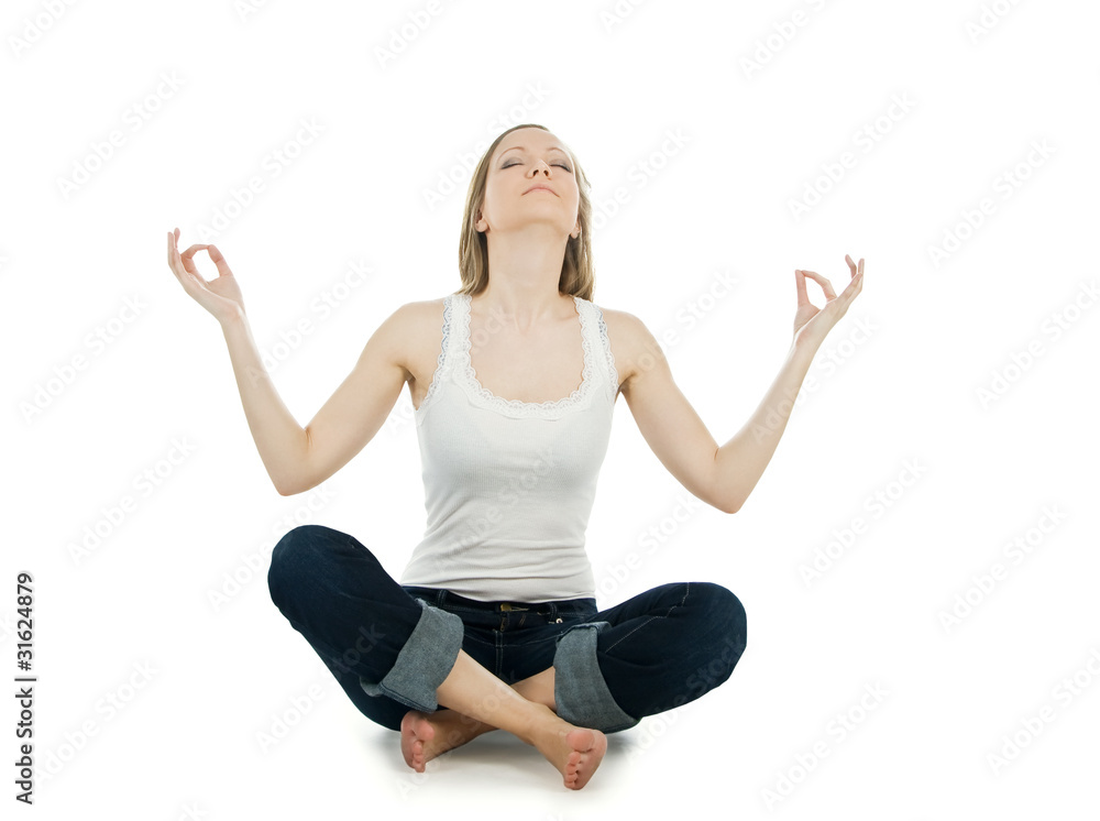 Portrait of pretty young woman doing yoga exercise on the floor Portrait of pretty young woman doing yoga exercise on the floor