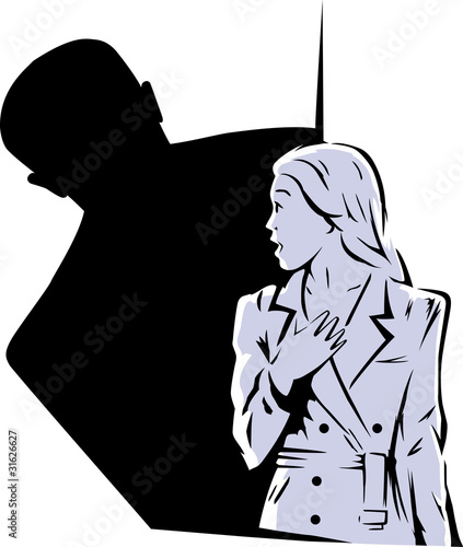 Stylized drawing of a girl being stalked