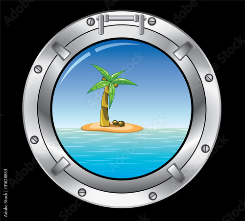 vector metal porthole and palm tree