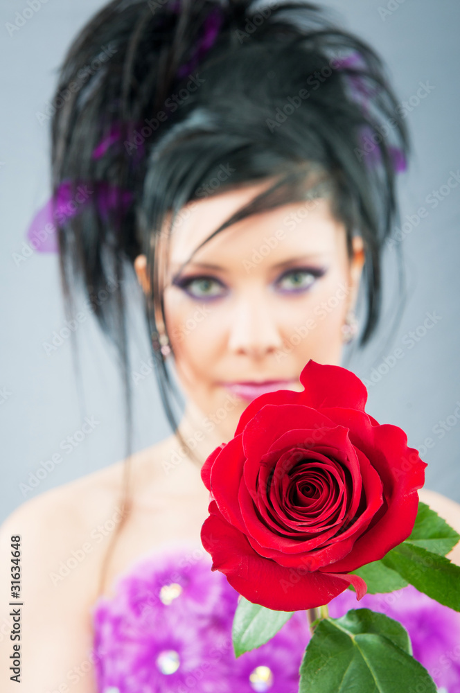 Beautiful bride with rose in studio shooting Beautiful bride with rose in studio shooting