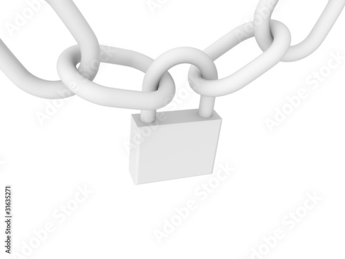 Closed padlock in white