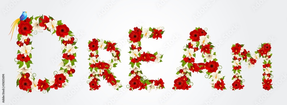 Word from flowers and bird Word from flowers and bird