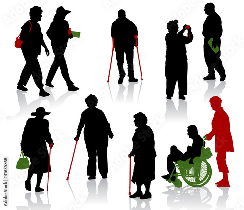 Silhouette of old and disabled people.