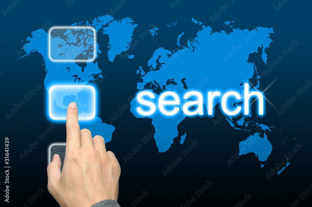 businessman hand pressing search button businessman hand pressing search button