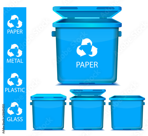 set of vector blue recycle garbage