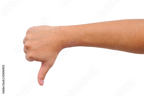 Thumb down hand sign