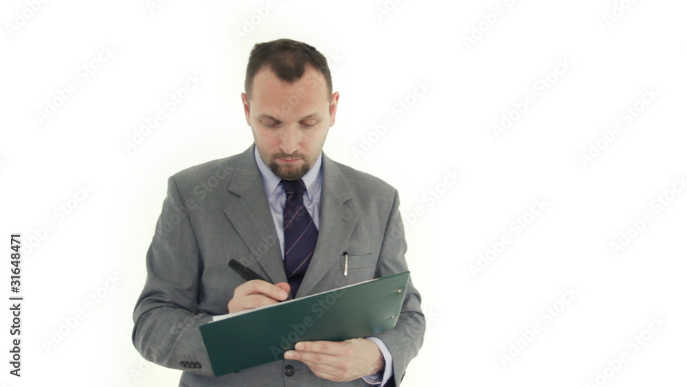 Unhappy businessman holding sign NEED WORK, isolated on white Unhappy businessman holding sign NEED WORK, isolated on white