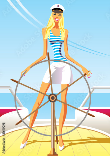 beautiful woman on the luxury yacht - vector illustration