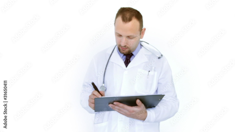 doctor writing HEALTH word on clipboard, isolated on white doctor writing HEALTH word on clipboard, isolated on white