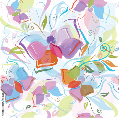 Seamless pattern of flora and butterfly