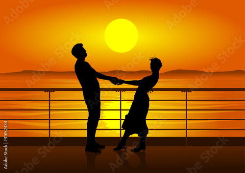 silhouettes of man and woman on deck of cruise ship