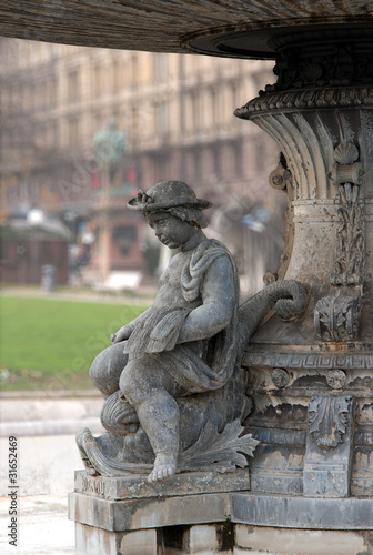 Donau waiting for water. Fountain on the Schlossplatz, Stuttgart
