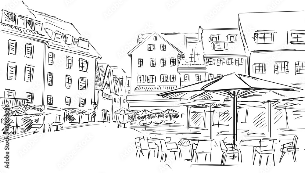 sketch  illustration  to the old town