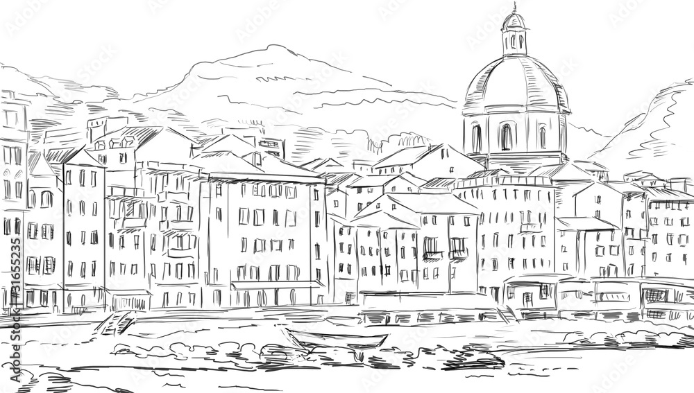 drawn sketch   to the old town