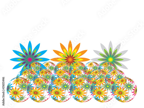 Grass spheres full of flowers