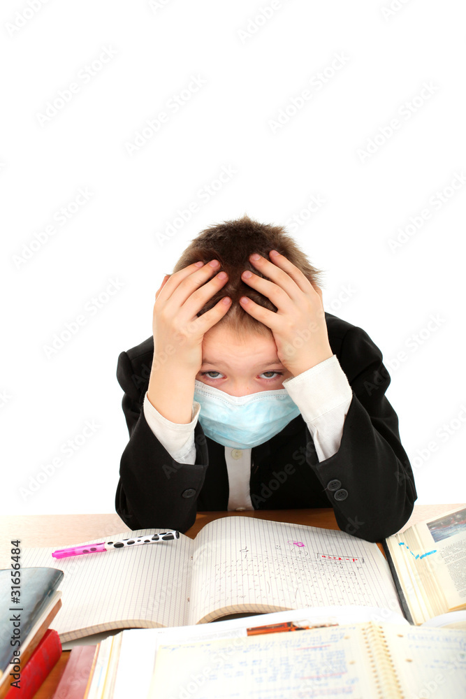 schoolboy in flu mask isolated on the white schoolboy in flu mask isolated on the white