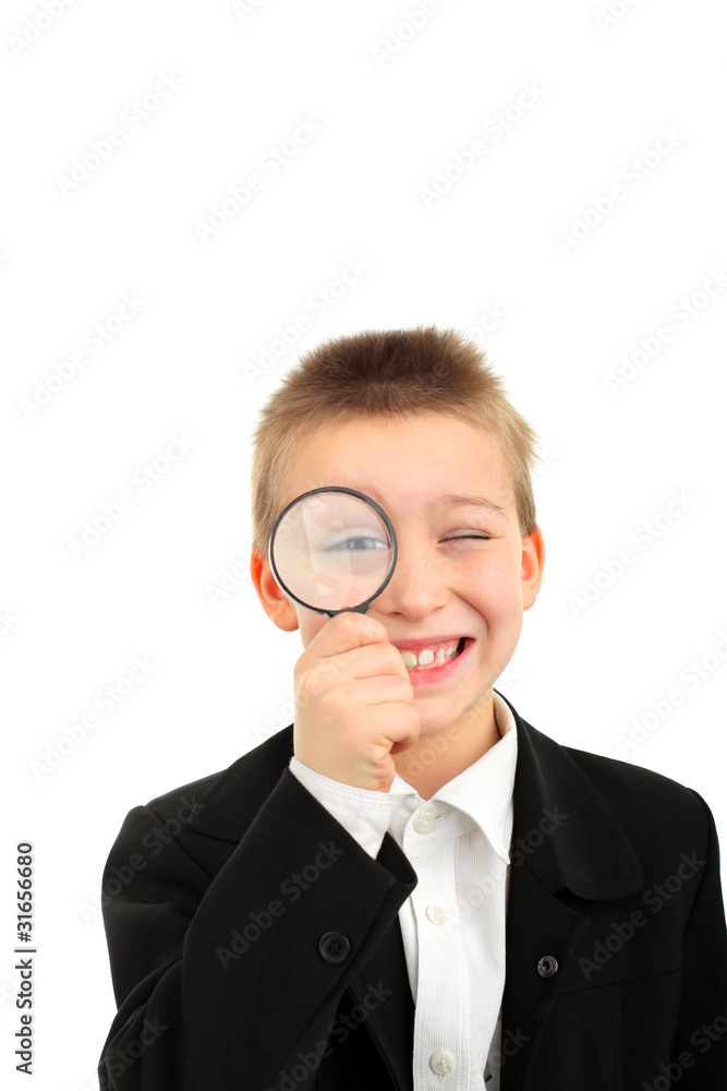 boy with loupe isolated on the white boy with loupe isolated on the white