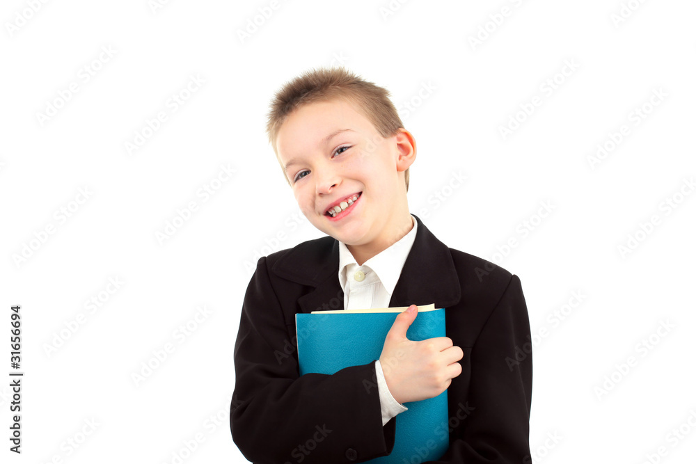 happy boy with exercise book isolated over white background happy boy with exercise book isolated over white background