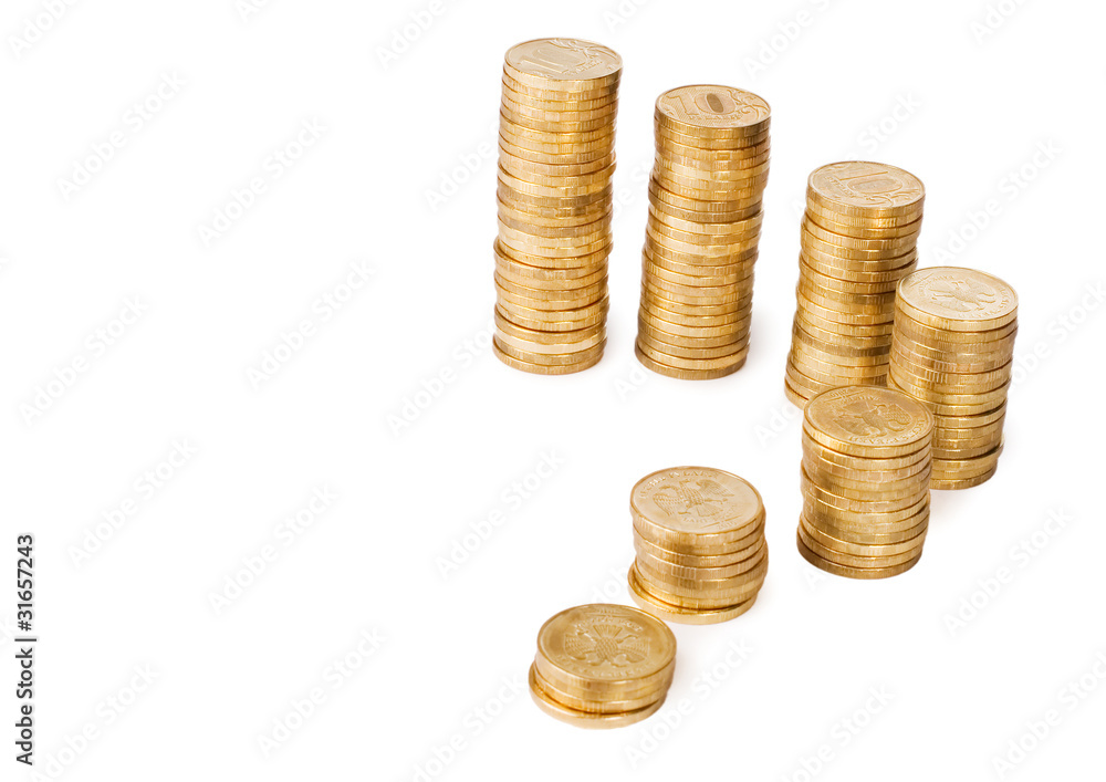 Golden coins isolated on white background Golden coins isolated on white background