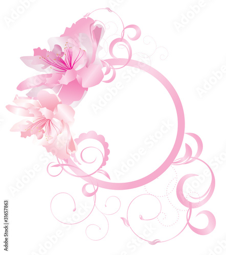 pink round frame with flowers