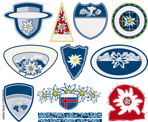 set of different label with edelweiss
