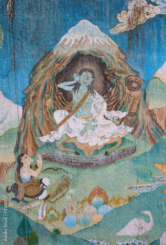 Painting of Milarepa, Tibetan saint poet yogi in Helambu, Nepal.