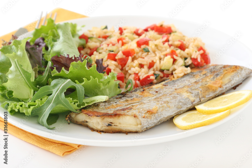 Grilled swordfish with rice with vegetables Grilled swordfish with rice with vegetables