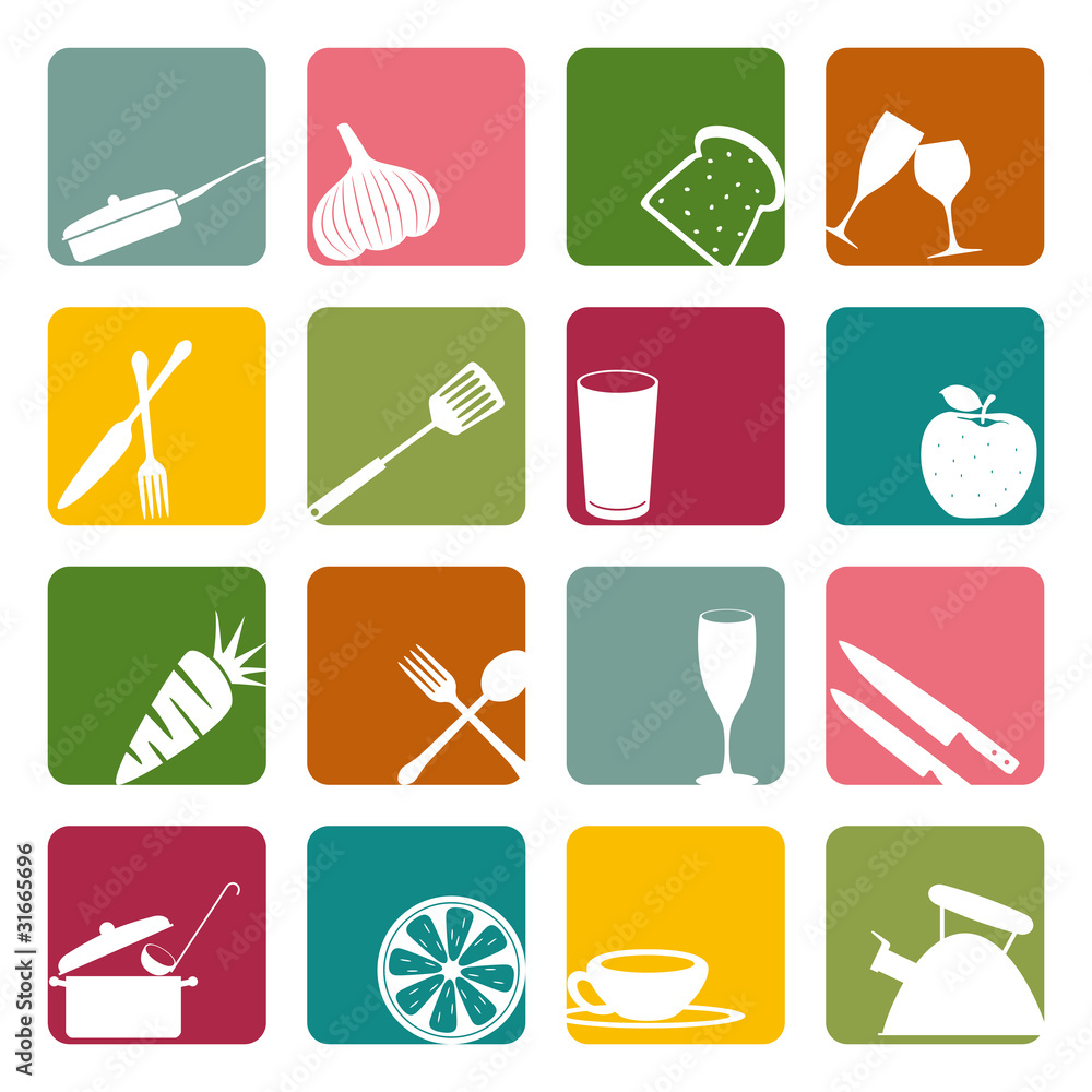 Food square icons set Food square icons set