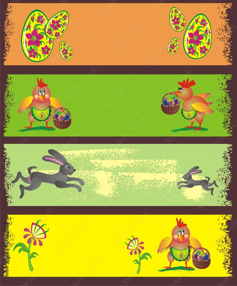 Fototapeta premium Spring banners with chickens and bunnies