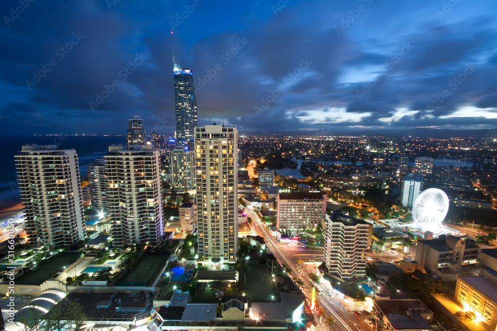 Fototapeta premium modern city at night viewed from above