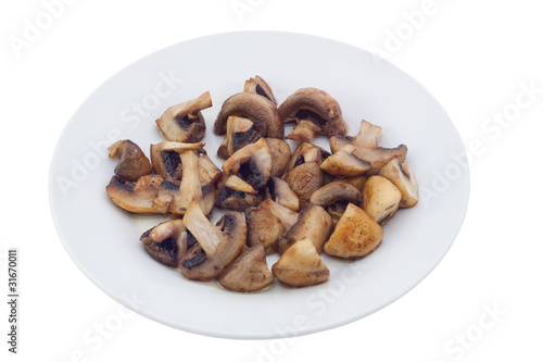 Fried mushrooms. Isolated, contains clipping path.