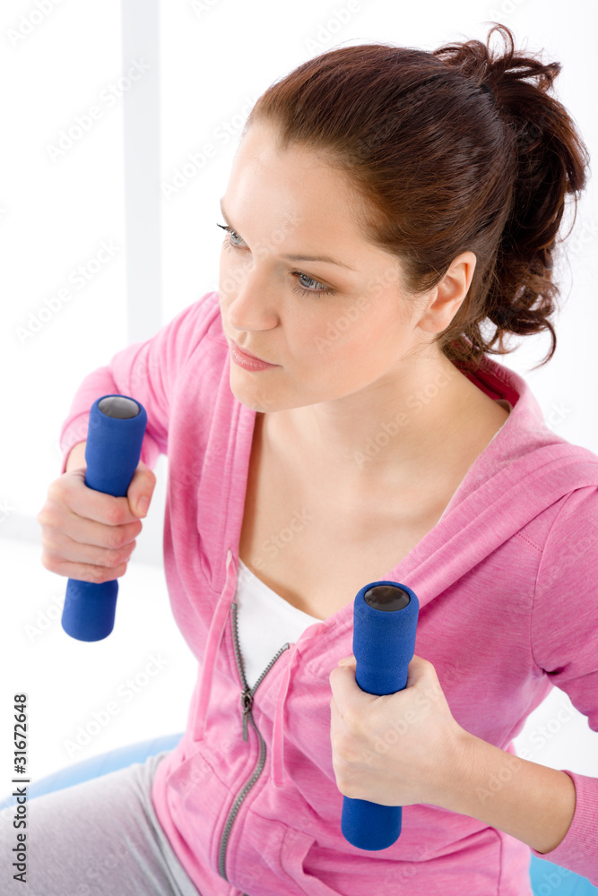 Fitness happy woman exercise dumbbell gym Fitness happy woman exercise dumbbell gym