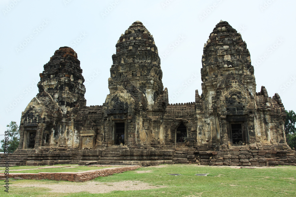 Pagoda, Thai ancient remains at the temple in Lopburi, Thailand