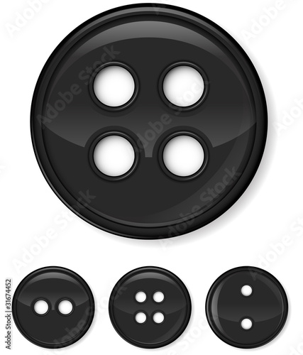 set of glossy black buttons isolated on white background