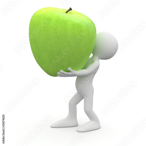 Man carrying a huge green apple photo