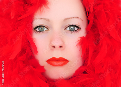 Woman with red feathers