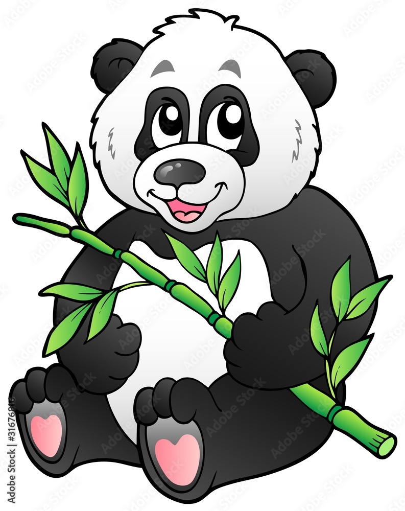 Obraz premium Cartoon panda eating bamboo