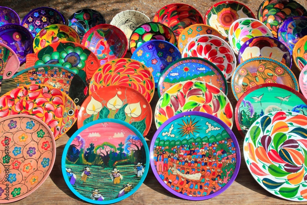 Fototapeta premium clay ceramic plates from Mexico colorful