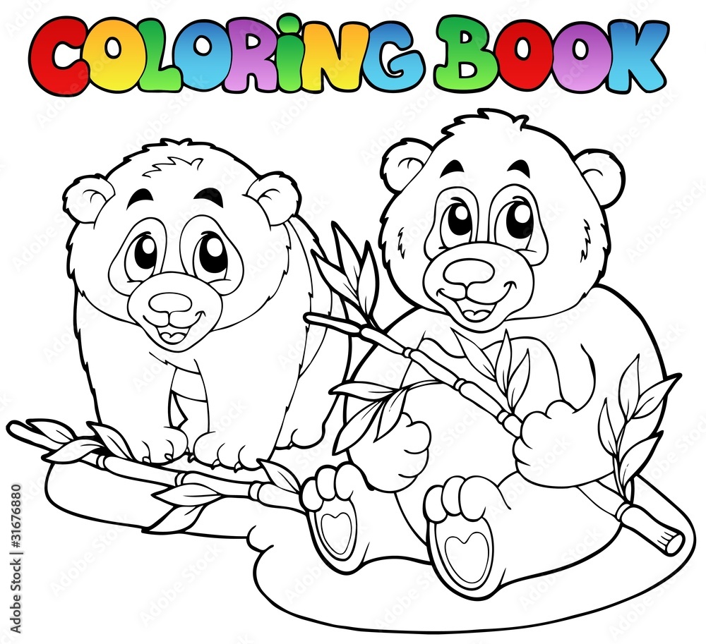 Fototapeta premium Coloring book with two pandas